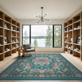 Floral Blue and Teal Persian Floral Area Rug