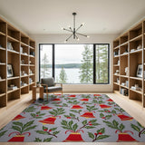 Festive Holly Bells Christmas Pattern Rug