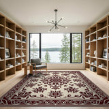 Vintage Sunflower Floral Cream Maroon Rug