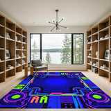 Neon Circuit Geometric Area Rug