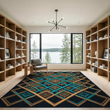 Multi-color and Patterns Teal Gold Geometric Modern Area Rug