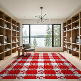 Bold Red White Checkered Star Pattern Area Rug
