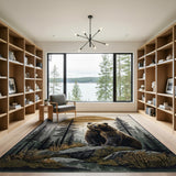 Majestic Grizzly Bear Sunset Forest Rug