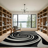 Hypnotic Black White Spiral Black and White Area Rug