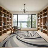 Hypnotic Spiral Black White Area Rug