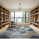 Modern Geometric Blue Grey Triangle Area Rug