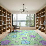Whimsical Purple Flowers Blue Clouds Hearts Area Rug