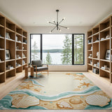 ODIKA Washable Coastal Beach Area Rug - Starfish & Seashells, Low Pile Non-Slip Rug