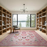 Pink Pink Butterfly Floral Vintage Area Rug