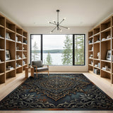 Ornate Gold Silver Persian Medallion Rug