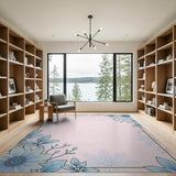 Blue Floral Frame Pink Area Rug