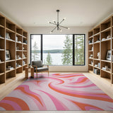 Vibrant Pink Orange Wavy Abstract Area Rug