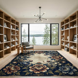 Vintage Navy Peony Floral Area Rug