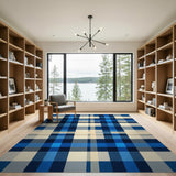 Blue and Teal Navy Blue Plaid Geometric Area Rug