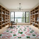 Festive Holly Berry Candy Cane Area Rug