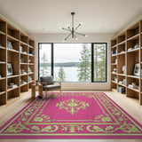 Opulent Pink Medallion Area Rug with Gilded Borders