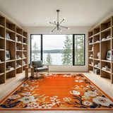 Burnt Orange Floral Border Area Rug