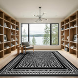 Black White Interlocking Geometric Modern Area Rug
