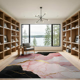 Pink Marble Gold Vein Abstract Area Rug