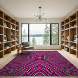 Bold Pink Black Abstract Wave Area Rug