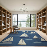 Nautical Sailboats Navy Blue Area Rug