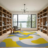 Wavy Yellow and Blue Abstract Area Rug