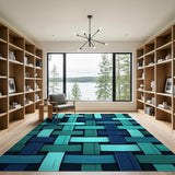 Teal Blue Woven Geometric Area Rug