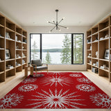 Festive Snowflake Red Festive Red Snowflake Area Rug