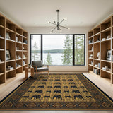 Black Elephant Motif Yellow Persian Area Rug