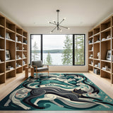 Swirling Teal Cats Area Rug