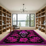 Hot Pink Skull Roses Area Rug