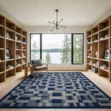 Blue and Teal Geometric Modern Navy Blue Geometric Block Area Rug