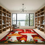 Whimsical Red Mushroom Garden Area Rug