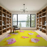 Sunny Yellow Area Rug with Scattered Pink Flowers