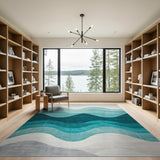 Serene Blue Teal Wave Area Rug