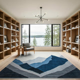 Blue and Teal Layered Blue Mountain Peaks Area Rug