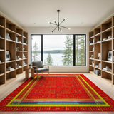 Vibrant Red Multi-Color Dot Geometric Rug