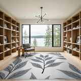 Modern Grey Eucalyptus Leaf Area Rug
