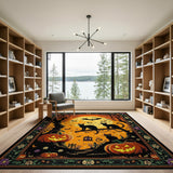 Halloween Black Cats Pumpkin Moon Area Rug