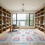 Cute Pink Bunny Starry Pattern Kids Area Rug