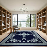 Navy Ornate Persian Border Area Rug
