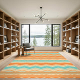 Orange Teal Chevron Zigzag Area Rug