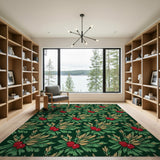 Vintage Holly Berry Leaf Area Rug