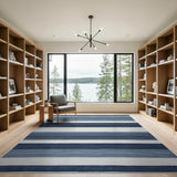 Navy Blue Striped Coastal Woven Rug