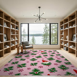 Whimsical Pink Gnome Christmas Tree Rug