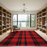 Geometric Modern Plaid Bold Red Black Plaid Area Rug