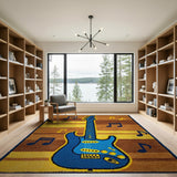 Blue Electric Guitar Music Notes Area Rug
