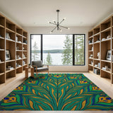 Vibrant Peacock Feather Area Rug