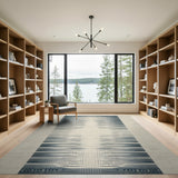 Navy Geometric Stripe Area Rug on Beige
