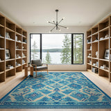 Teal Blue Geometric Tribal Area Rug